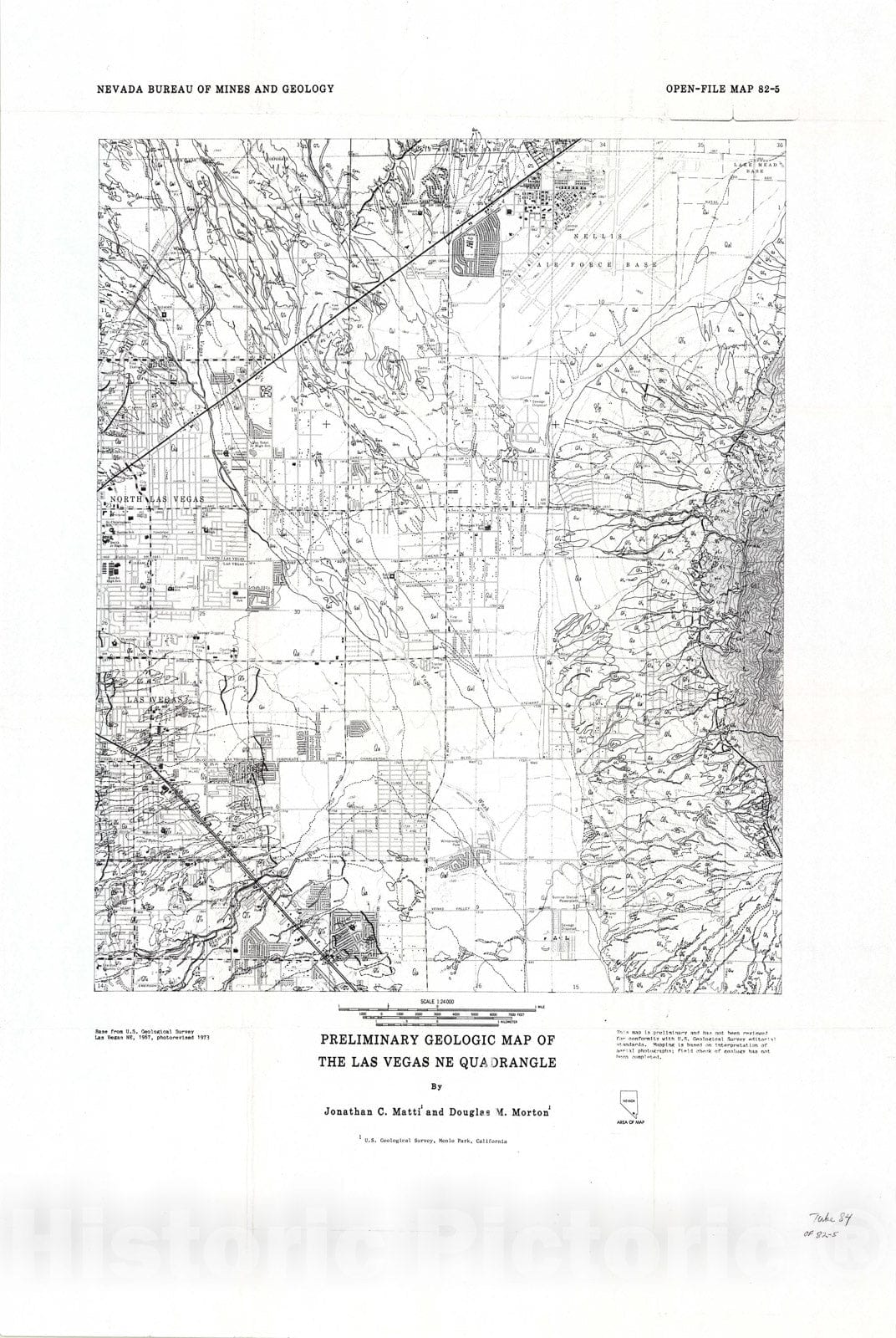 Map : Preliminary Geologic Map of the Las Vegas NE Quadrangle, 1982 Cartography Wall Art :