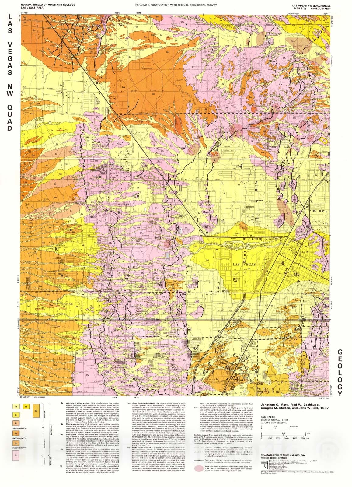 Map : Las Vegas NW Quadrangle Geologic Map, 1987 Cartography Wall Art :