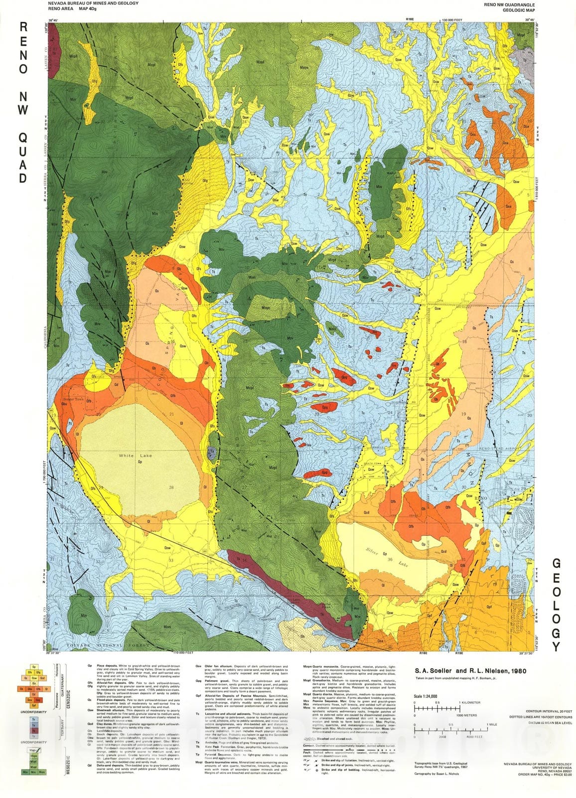 Map : Geologic Map of the Reno NW Quadrangle, Nevada, 1980 Cartography Wall Art :