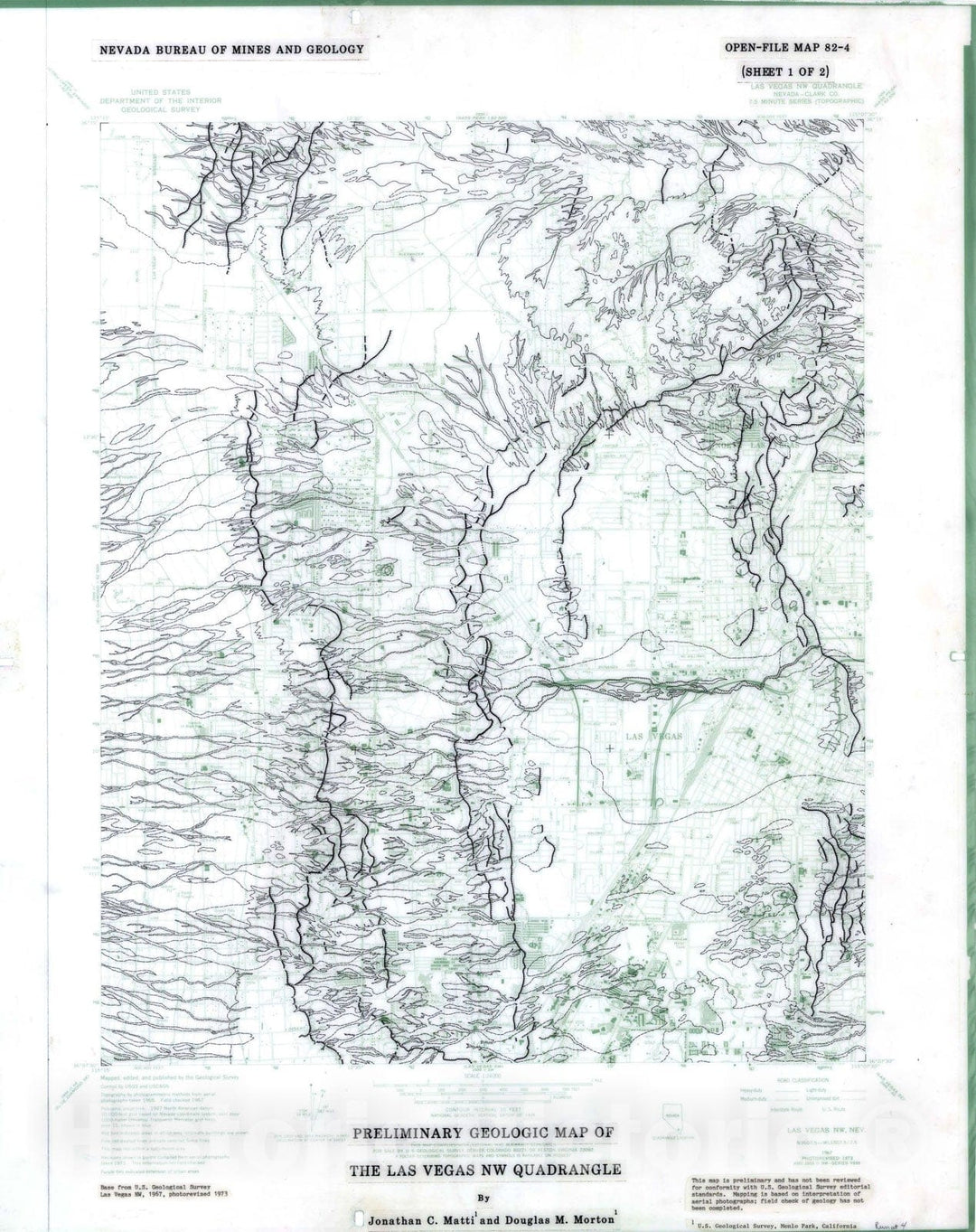 Map : Preliminary Geologic Map of the Las Vegas Northwest Quadrangle, 1982 Cartography Wall Art :