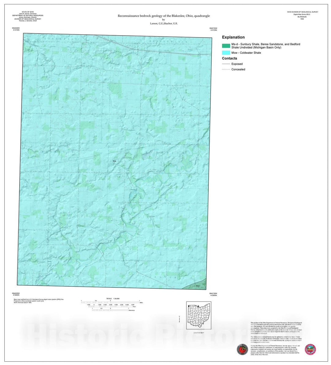 Map : Reconnaissance bedrock geology of the Blakeslee, Ohio, quadrangle, 1994 Cartography Wall Art :