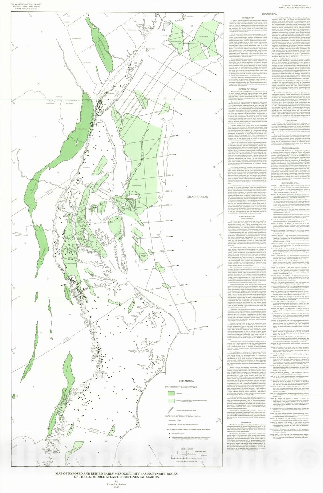 Map : Map of exposed and buried early Mesozoic rift basins/Synrift rocks of the U.S. middle Atlantic continental margin, 1992 Cartography Wall Art :