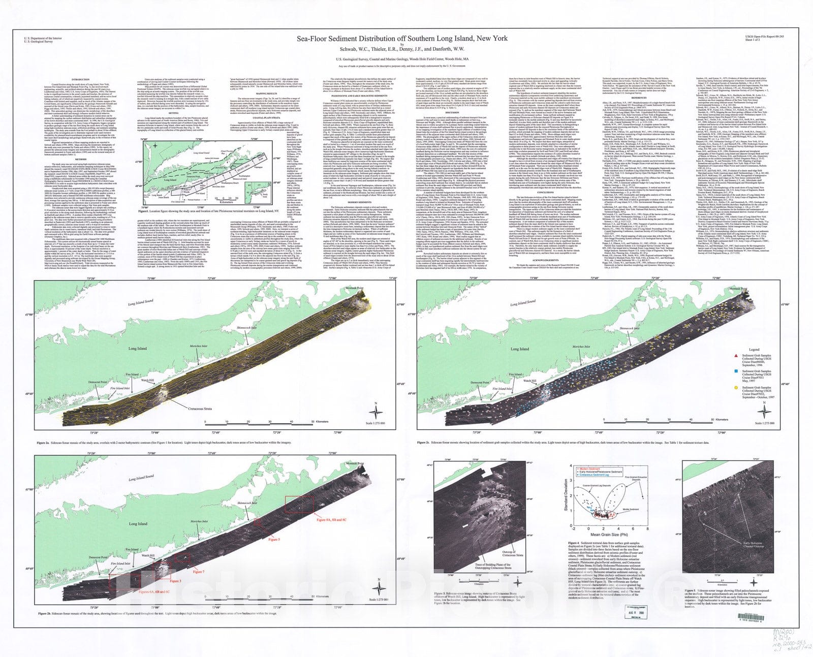 Map : Sea-floor sediment distribution off southern Long Island, New York, 2000 Cartography Wall Art :