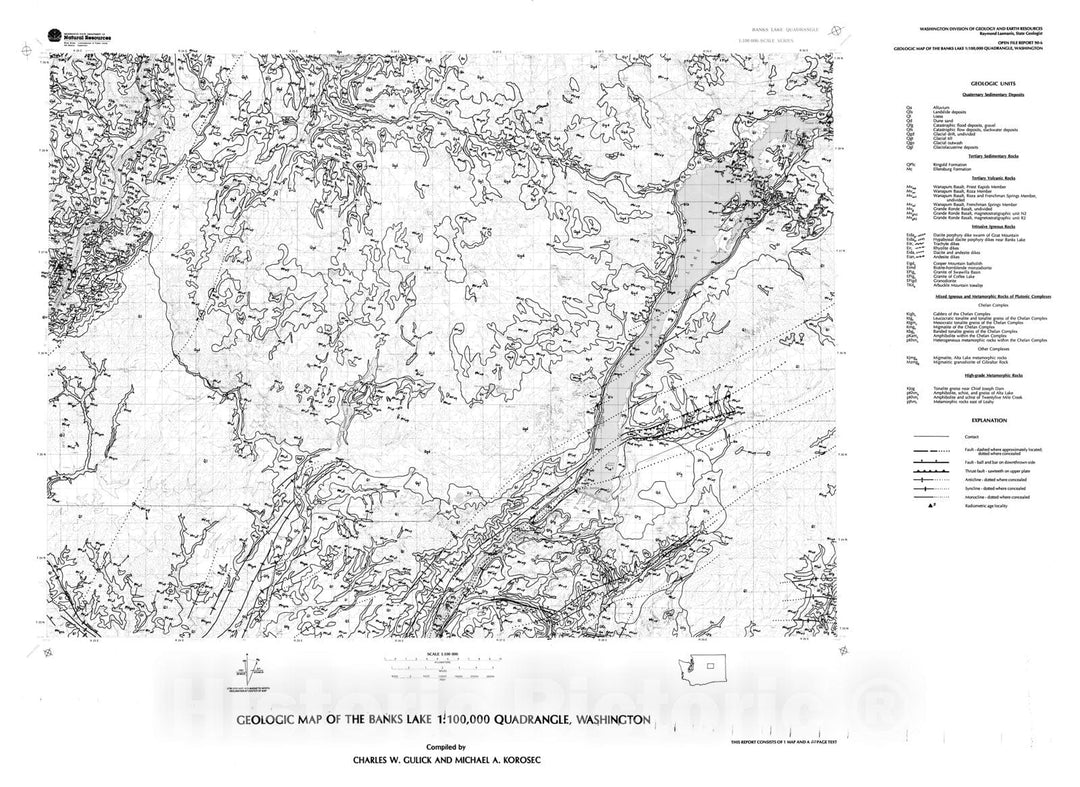 Map : Geologic map of the Banks Lake 1:100,000 quadrangle, Washington, 1990 Cartography Wall Art :