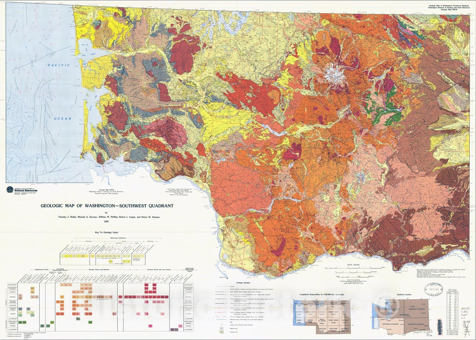 Map : Geologic map of Washington--Southwest quadrant, 1987 Cartography Wall Art :