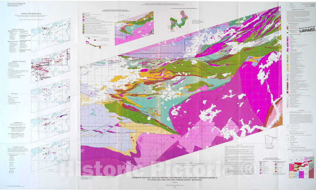 Map : Bedrock geologic map and mineral exploration data, western Vermilion District, St. Louis and Lake Counties, northeastern Minnesota, 1999 Cartography Wall Art :