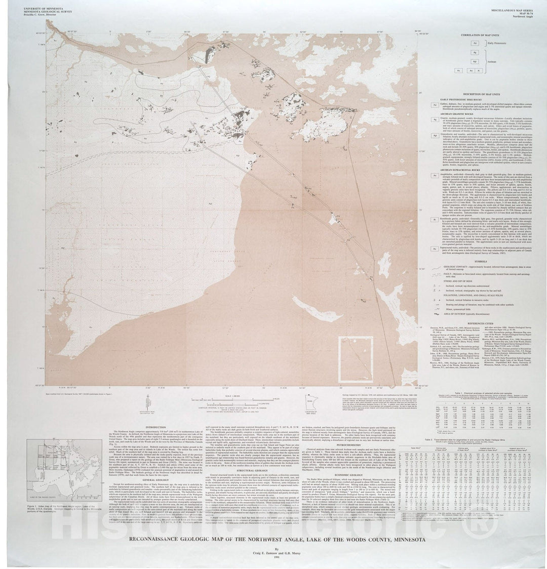 Map : Reconnaissance geologic map of the Northwest Angle, Lake of the Woods County, Minnesota, 1991 Cartography Wall Art :