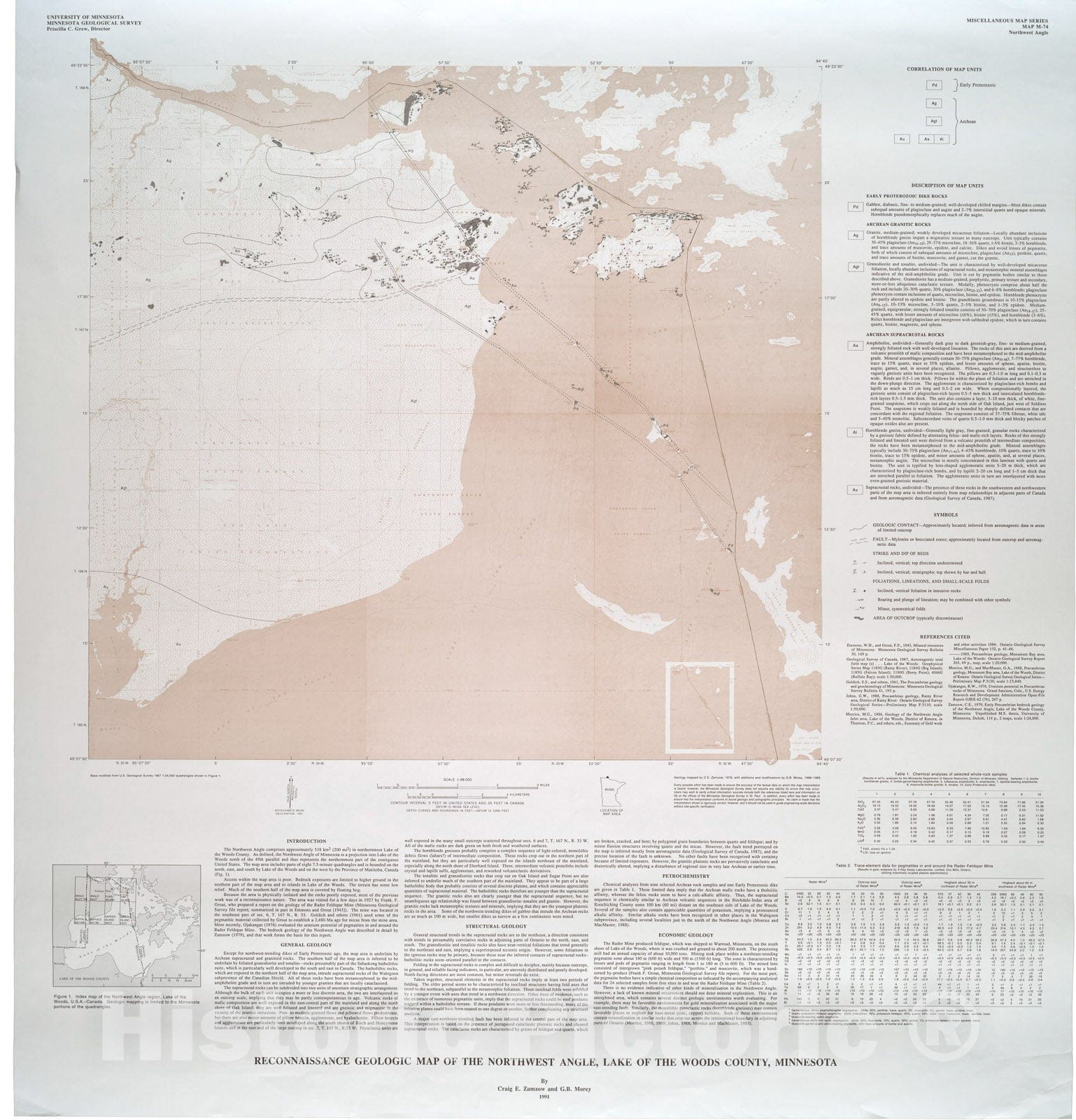 Map : Reconnaissance geologic map of the Northwest Angle, Lake of the Woods County, Minnesota, 1991 Cartography Wall Art :