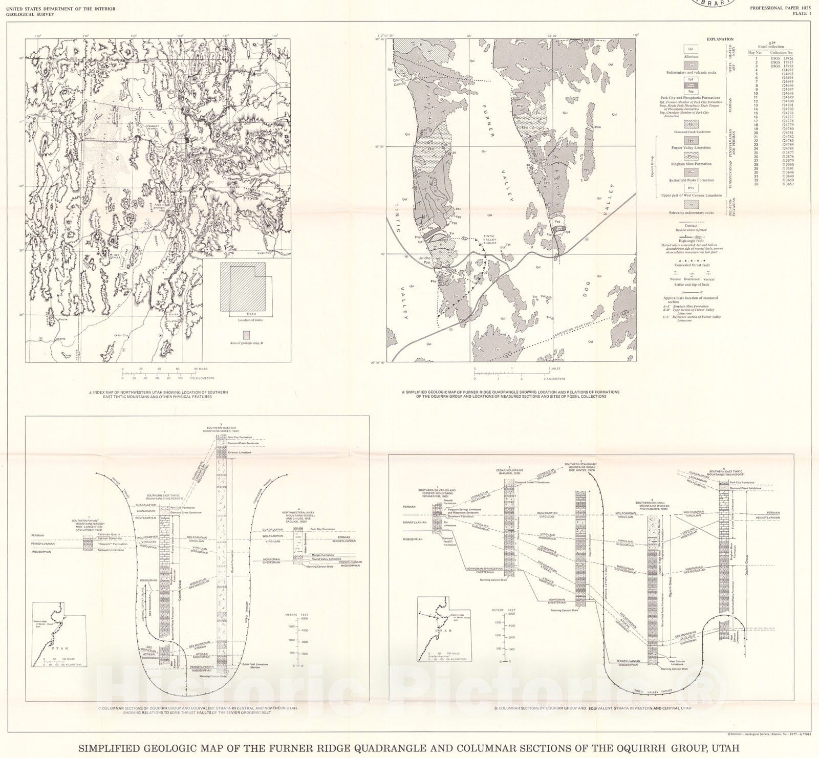 Map : Stratigraphy and microfauna of the Oquirrh Group in the western Traverse Mountains, and northern Lake Mountains, Utah, 1974 Cartography Wall Art :