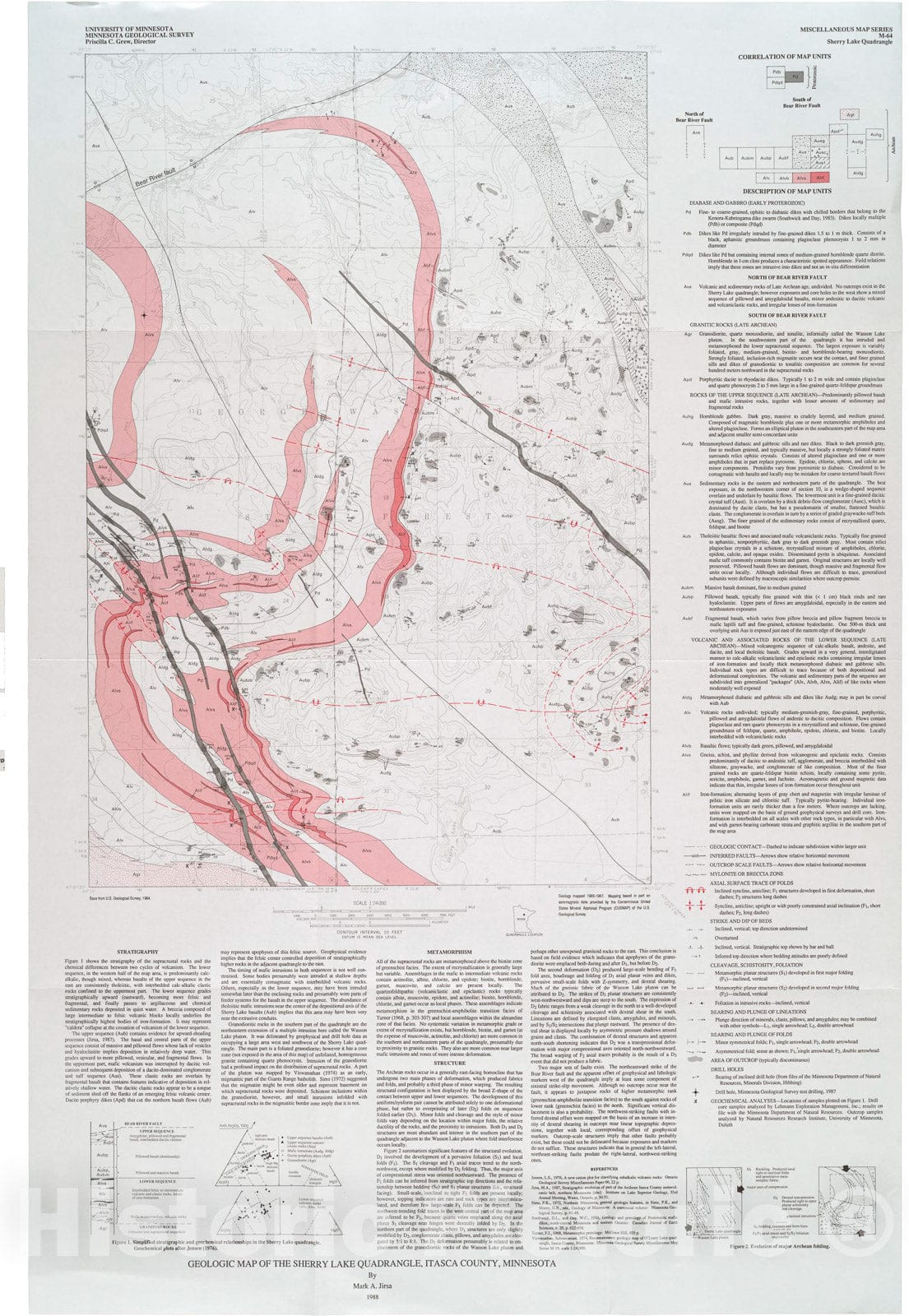 Map : Geologic map of the Sherry Lake quadrangle, Itasca County, Minnesota, 1988 Cartography Wall Art :