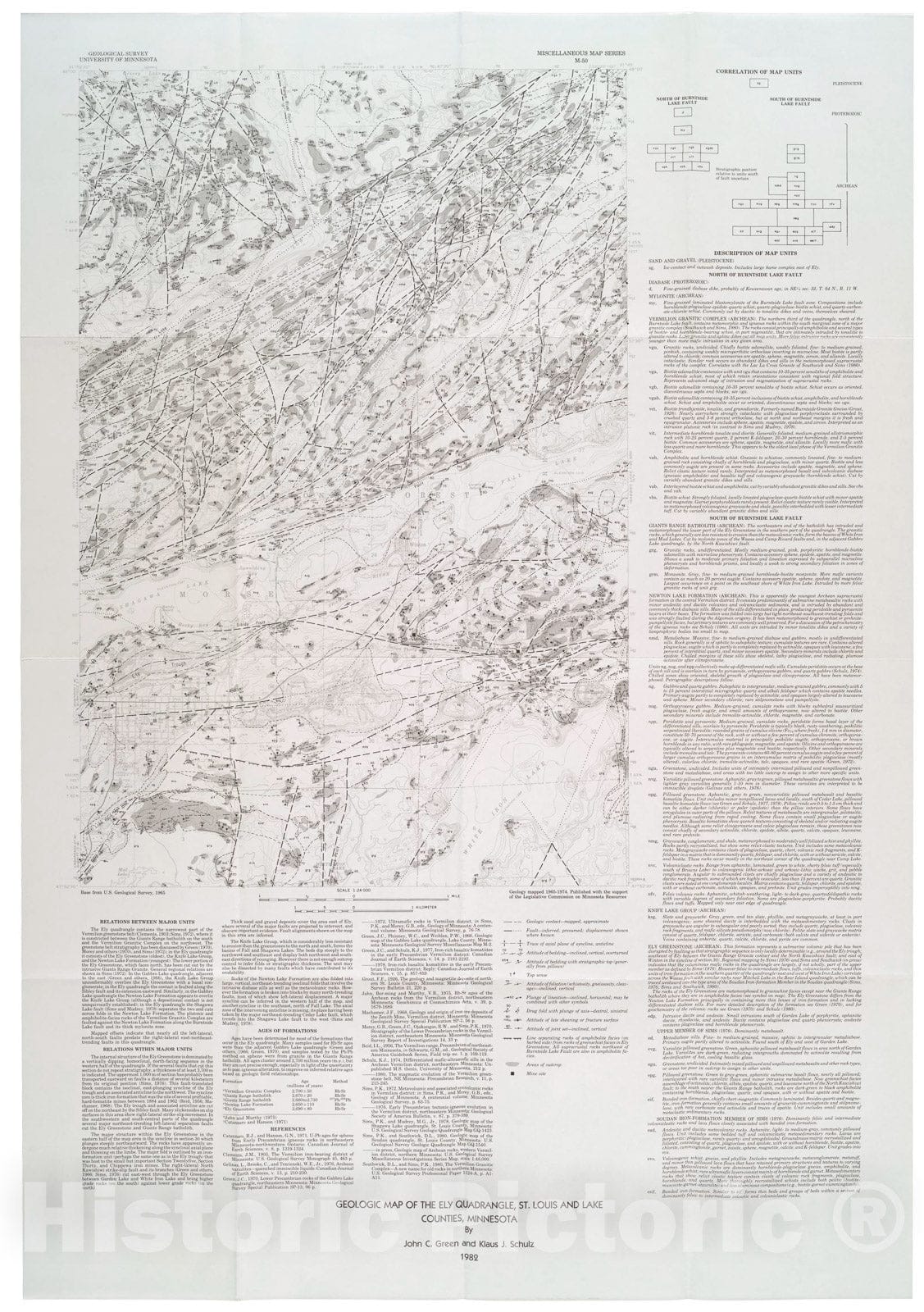 Map : Geologic map of the Ely quadrangle, St. Louis and Lake Counties, Minnesota, 1982 Cartography Wall Art :