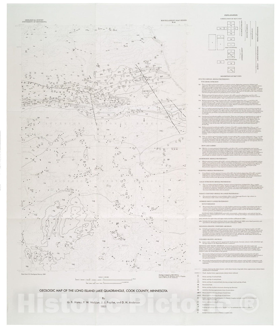 Map : Geologic map of the Long Island Lake quadrangle, Cook County, Minnesota, 1981 Cartography Wall Art :