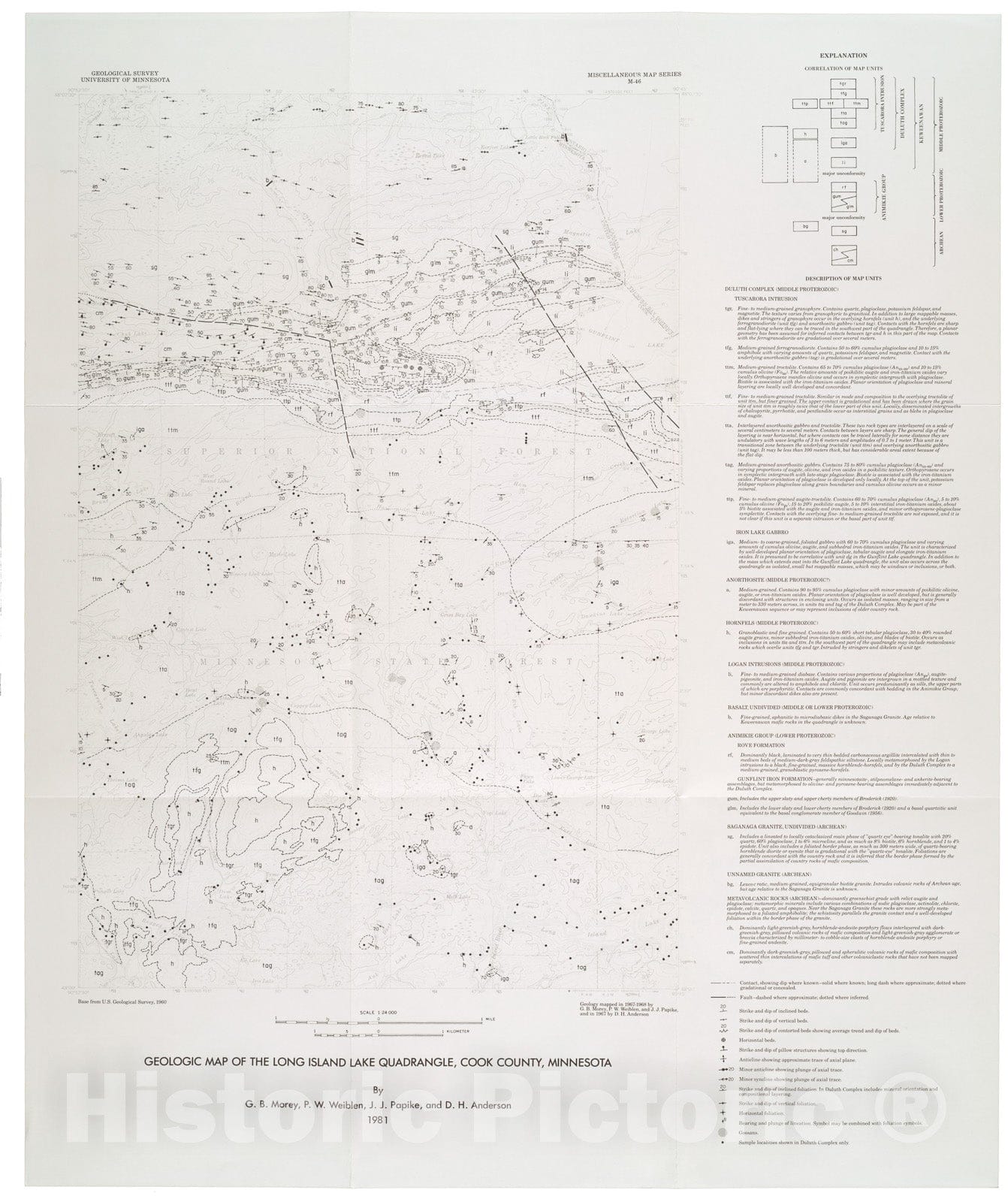 Map : Geologic map of the Long Island Lake quadrangle, Cook County, Minnesota, 1981 Cartography Wall Art :