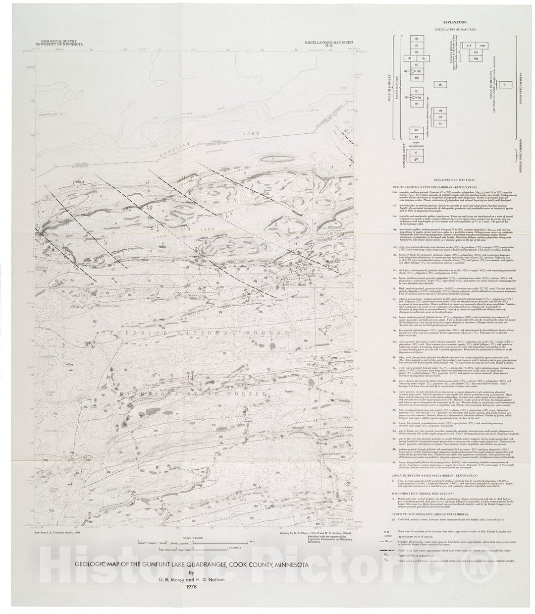 Map : Geologic map of the Gunflint Lake quadrangle, Cook County, Minnesota, 1978 Cartography Wall Art :