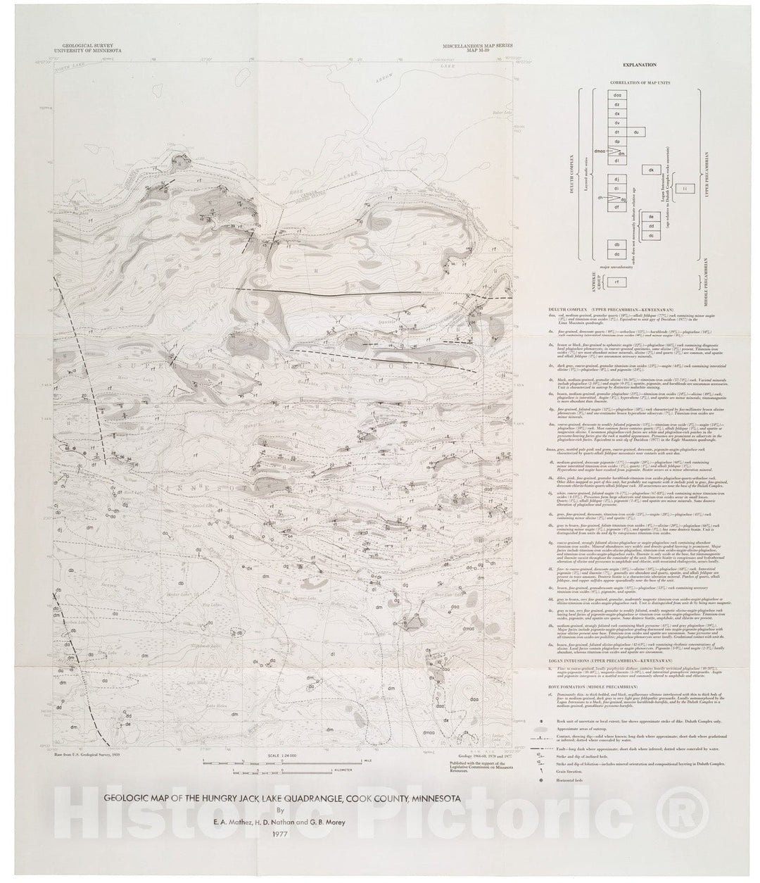 Map : Geologic map of the Hungry Jack Lake quadrangle, Cook County, Minnesota, 1977 Cartography Wall Art :