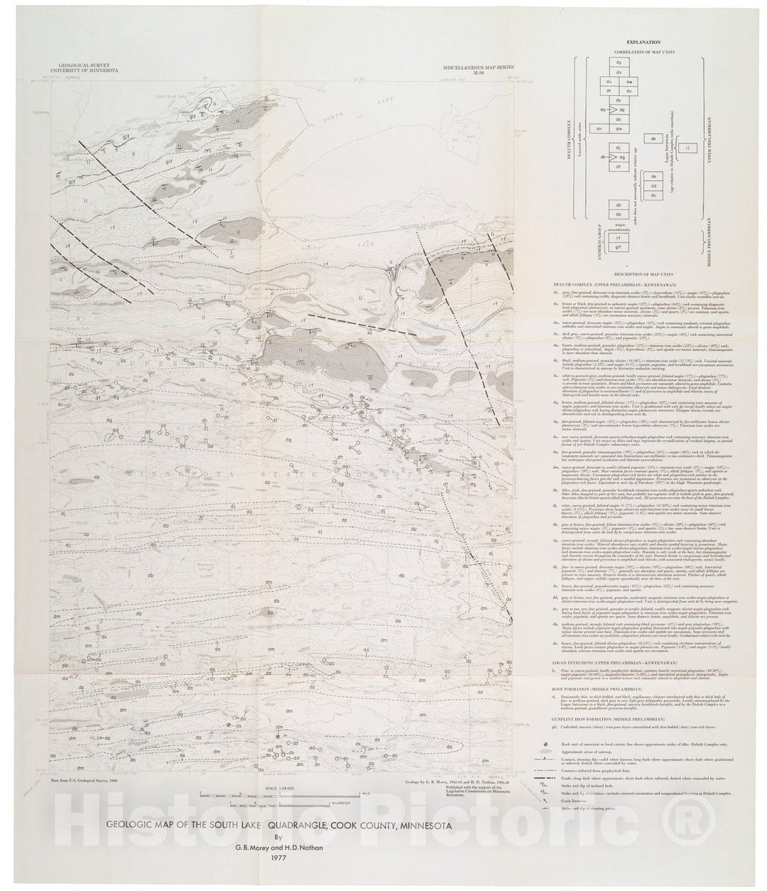 Map : Geologic map of the South Lake quadrangle, Cook County, Minnesota, 1977 Cartography Wall Art :