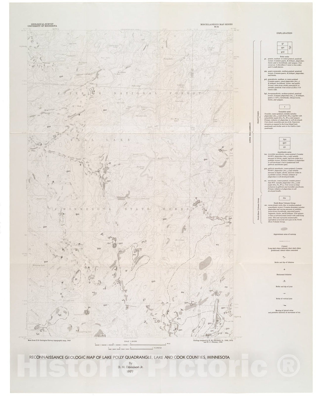 Map : Reconnaissance geologic map of Lake Polly quadrangle, Lake and Cook Counties, Minnesota, 1977 Cartography Wall Art :