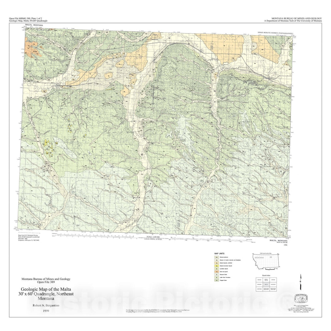 Map : Geologic map of the Malta 30' x 60' quadrangle, northeast Montana, 1999 Cartography Wall Art :