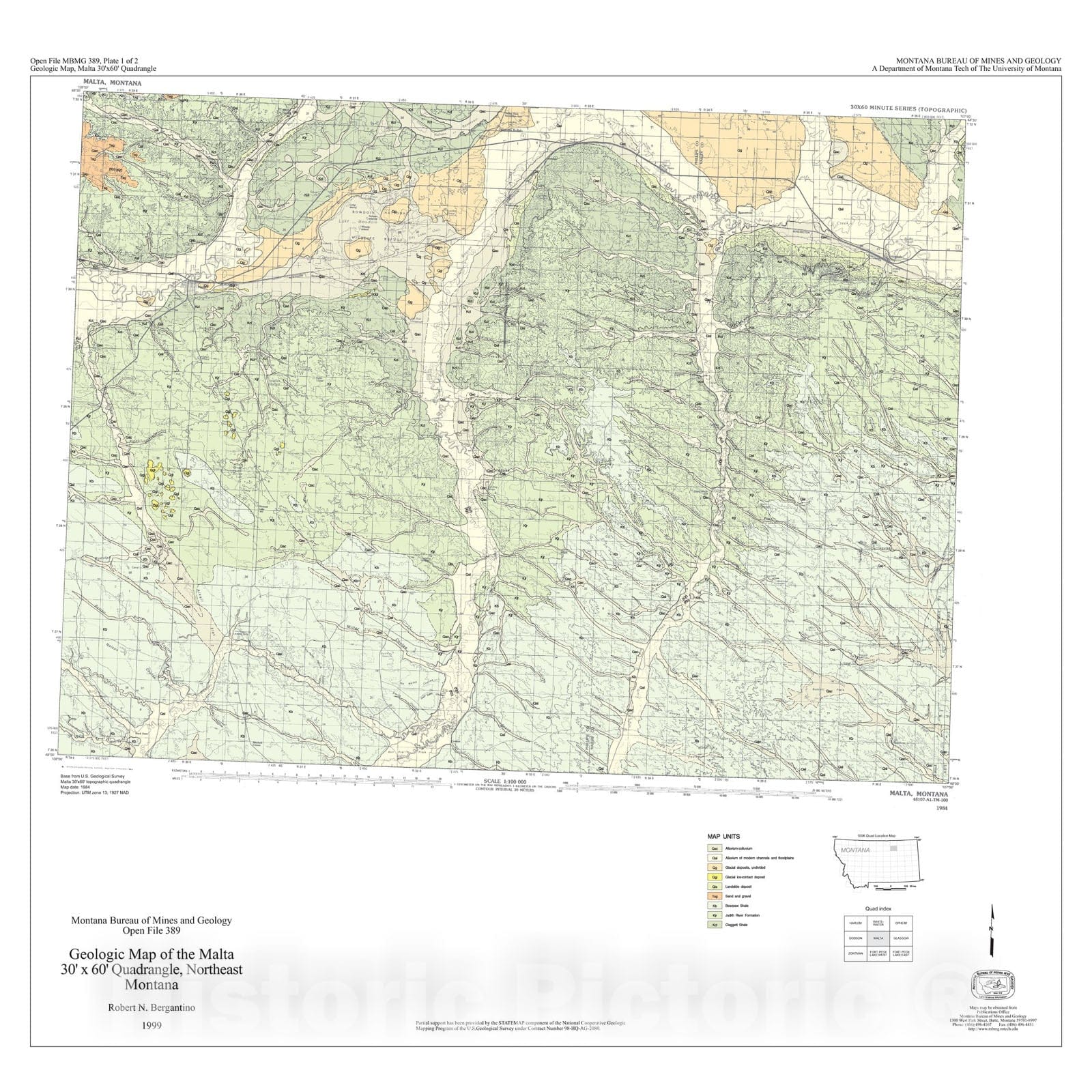 Map : Geologic map of the Malta 30' x 60' quadrangle, northeast Montana, 1999 Cartography Wall Art :