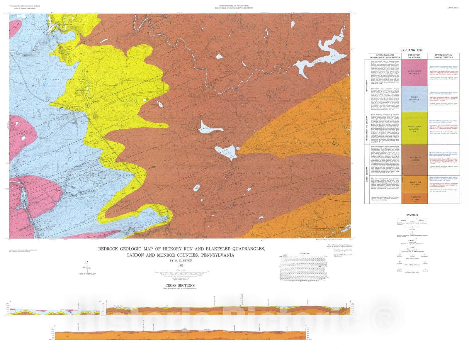 Map : Geology and mineral resources of the Hickory Run and Blakeslee quadrangles, Carbon and Monroe Counties, Pennsylvania, 1975 Cartography Wall Art :