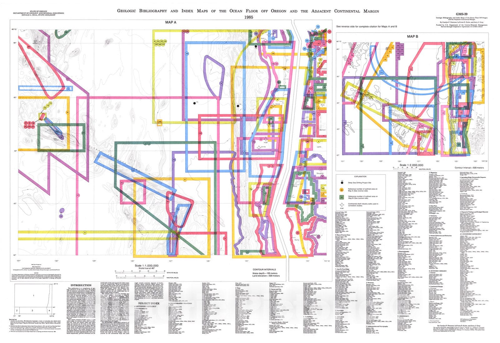 Map : Geologic bibliography and index maps of the ocean floor off Oregon and the adjacent continental margin, 1985 Cartography Wall Art :