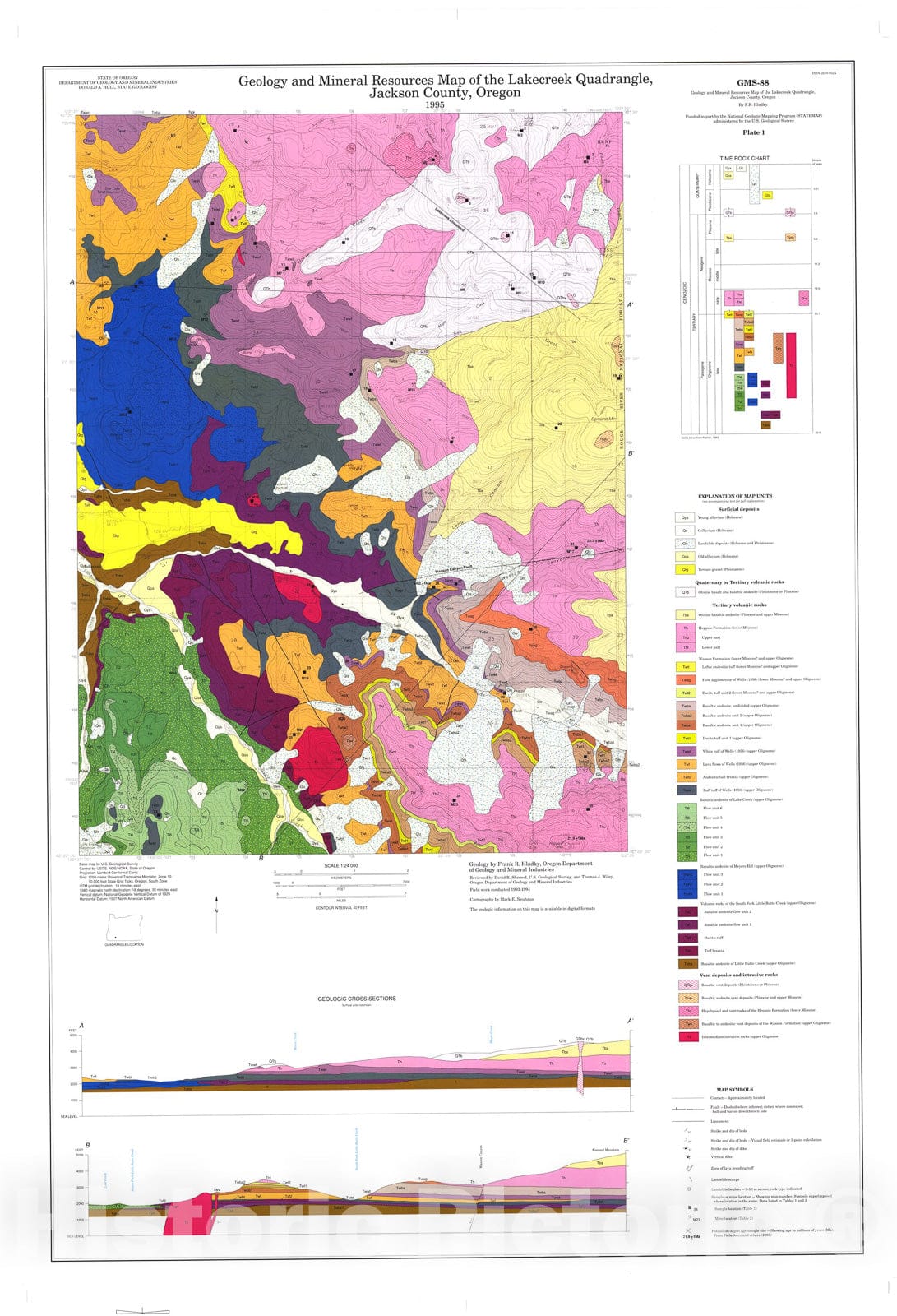 Map : Geologic map of the Lakecreek quadrangle, Jackson County, 1994 Cartography Wall Art :