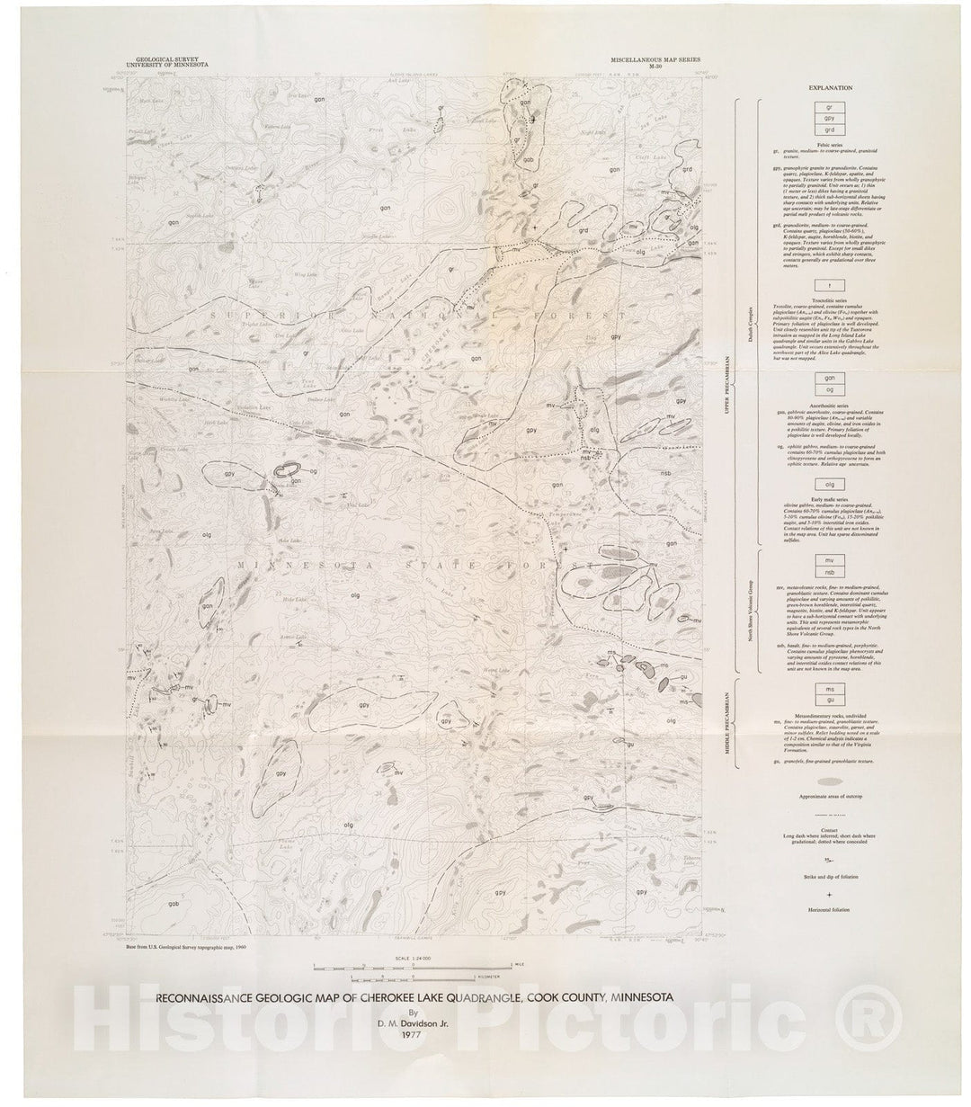 Map : Reconnaissance geologic map of Cherokee Lake quadrangle, Cook County, Minnesota, 1977 Cartography Wall Art :