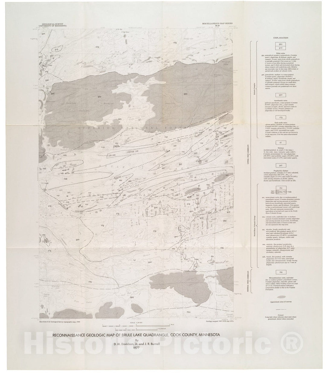 Map : Reconnaissance geologic map of Brule Lake quadrangle, Cook County, Minnesota, 1977 Cartography Wall Art :