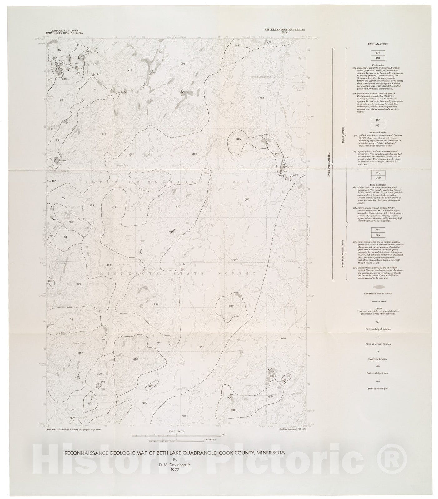 Map : Reconnaissance geologic map of Beth Lake quadrangle, Cook County, Minnesota, 1977 Cartography Wall Art :