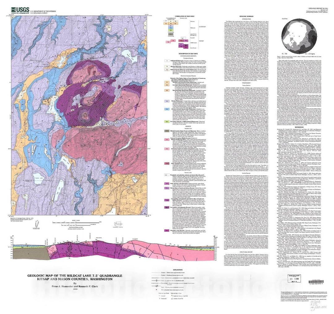 Map : Geologic map of the Wildcat Lake 7.5' quadrangle, Kitsap and Mason Counties, Washington, 2000 Cartography Wall Art :