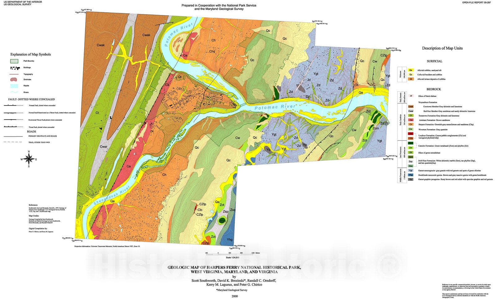 Map : Digital geologic map of the Harpers Ferry National Historic Park, 2000 Cartography Wall Art :