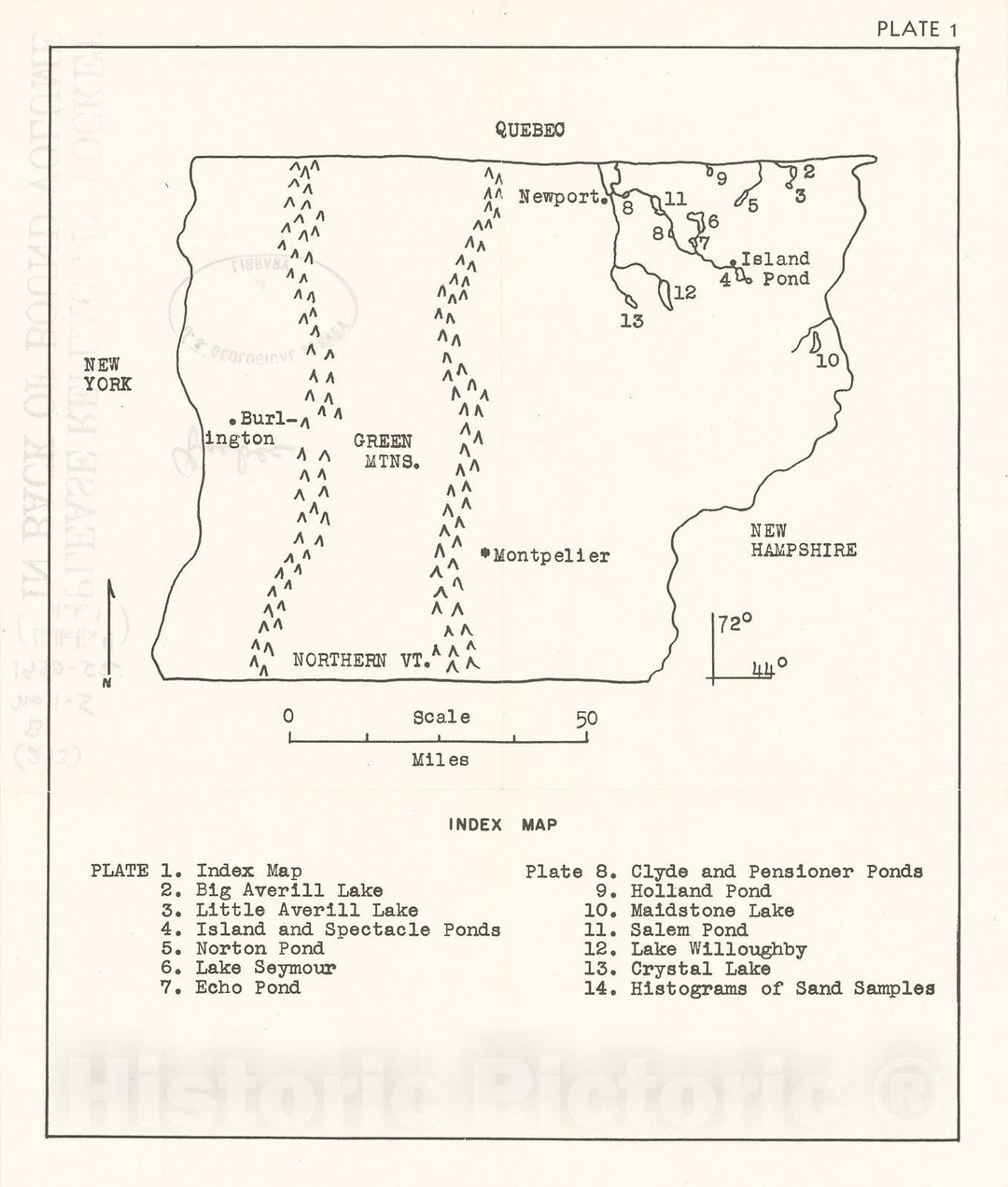 Map : A Study of Lakes in Northeastern Vermont, 1951 Cartography Wall Art :