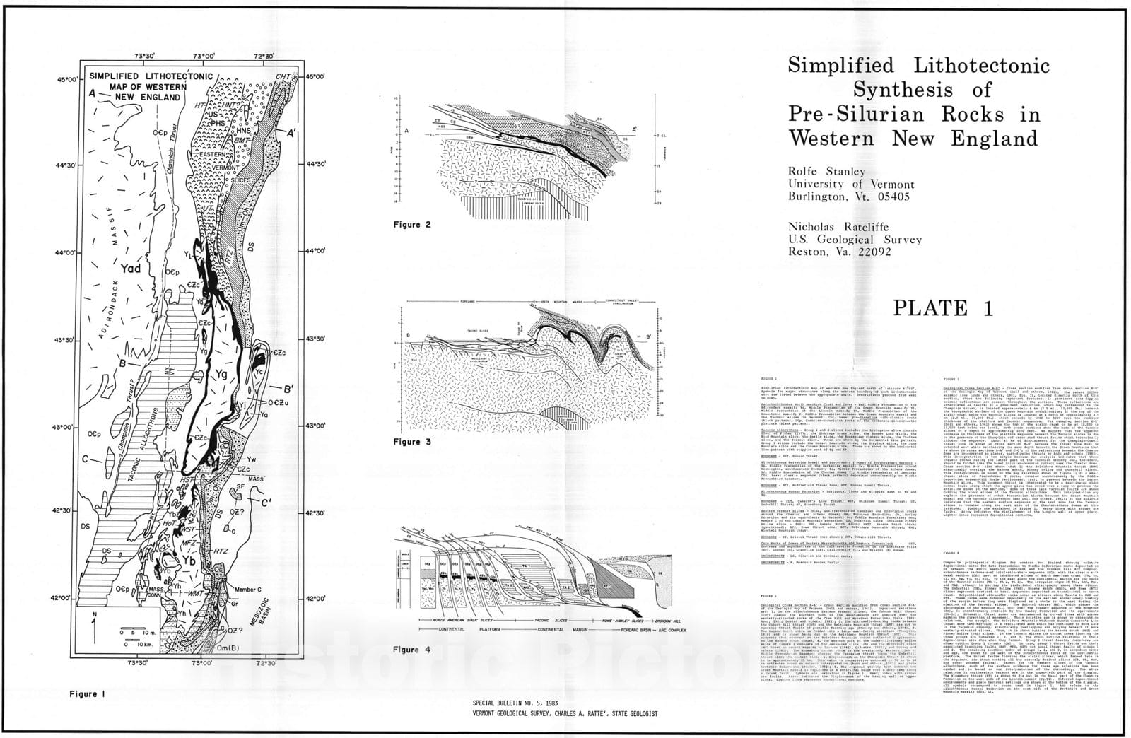 Map : Simplified Lithotectonic Synthesis of pre-Silurian Rocks in Western New England, 1983 Cartography Wall Art :