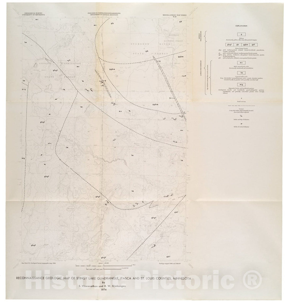 Map : Reconnaissance geologic map of Stingy Lake quadrangle, Itasca and St. Louis Counties, Minnesota, 1974 Cartography Wall Art :