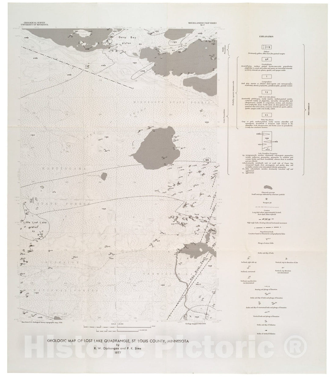 Map : Reconnaissance geologic map of Lost Lake quadrangle, St. Louis County, Minnesota, 1977 Cartography Wall Art :