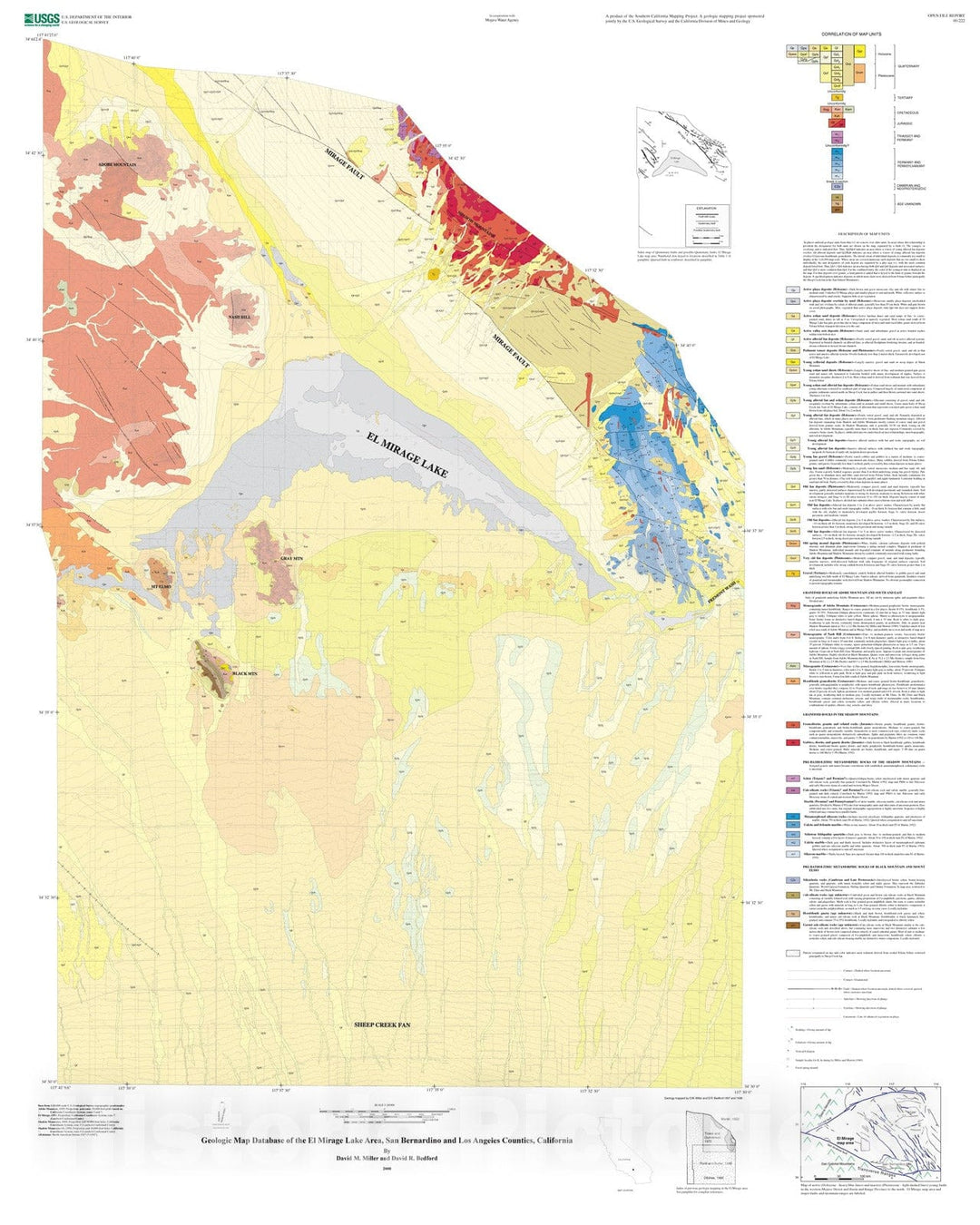 Map : Geologic map database of the El Mirage Lake area, San Bernardino and Los Angeles Counties, California, 2000 Cartography Wall Art :