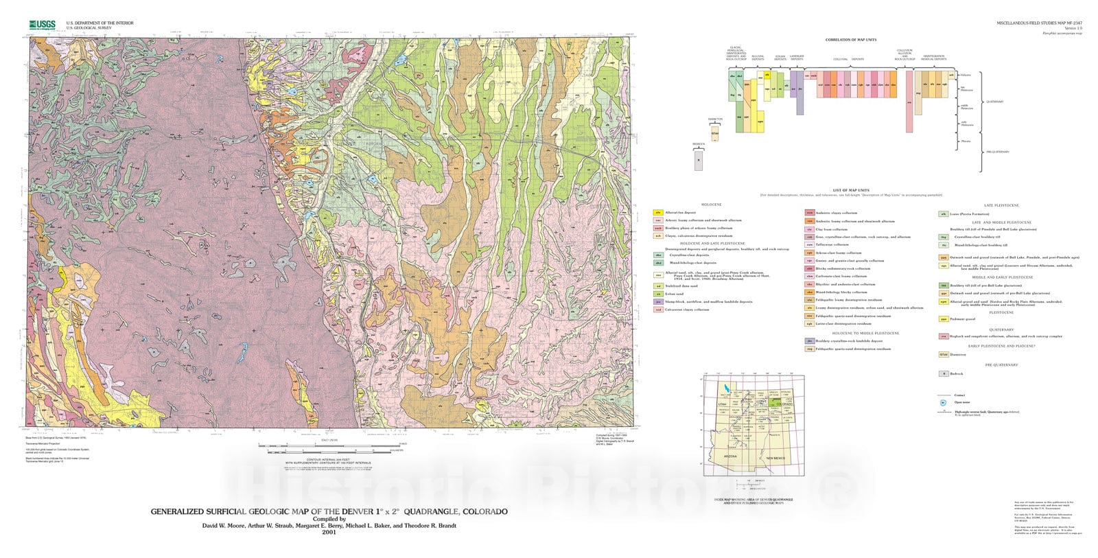 Map : Surficial geologic map of the Denver one degree X two degree quadrangle, Colorado, two00one Cartography Wall Art :