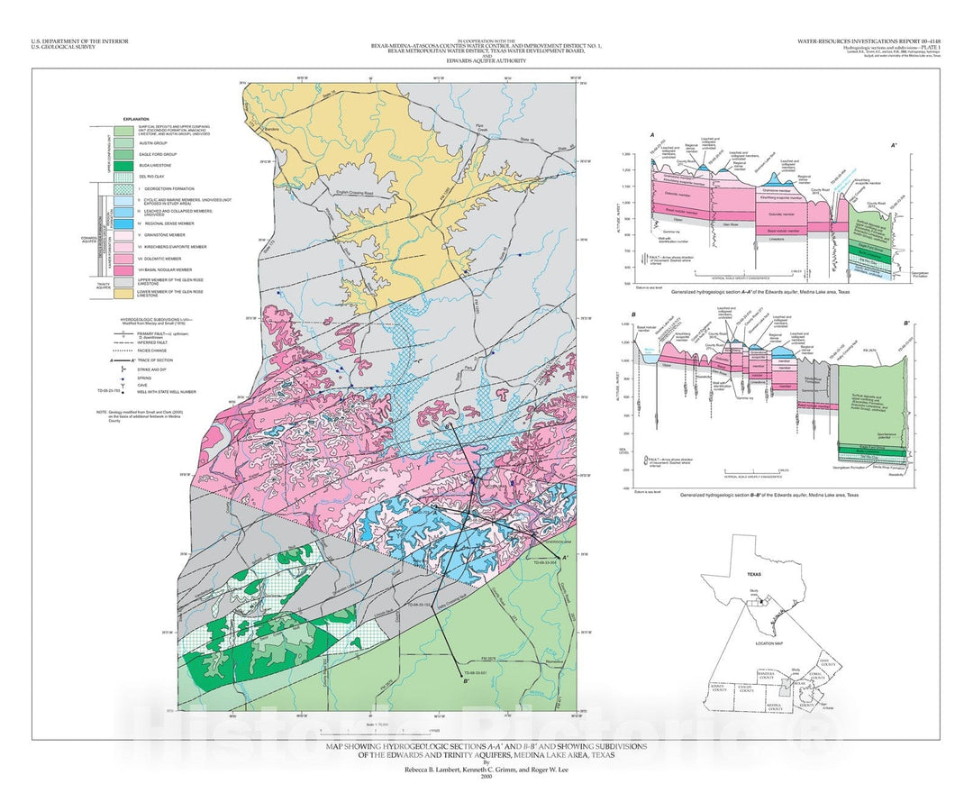 Map : Hydrogeology, hydrologic budget, and water chemistry of the Medina Lake area, Texas, 2000 Cartography Wall Art :