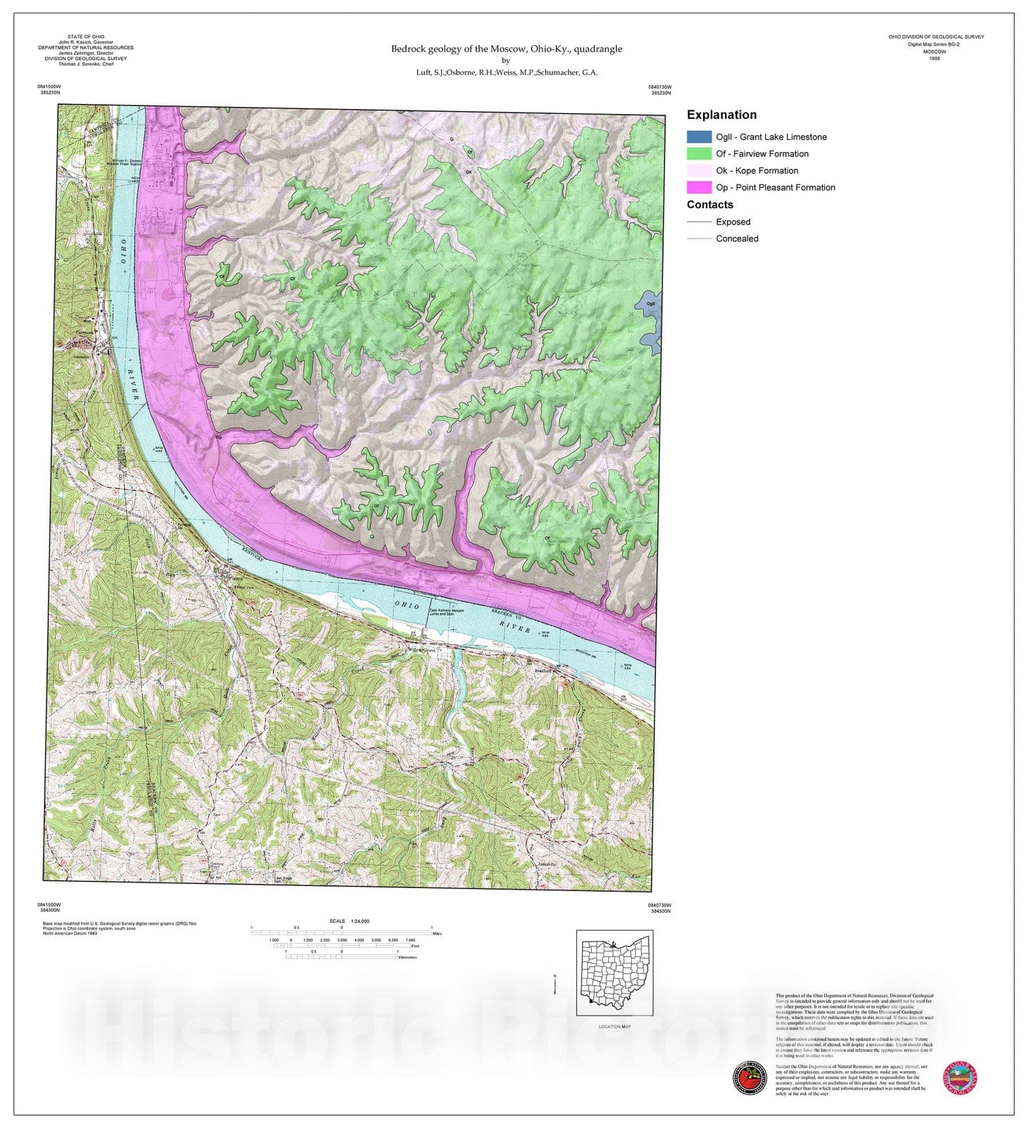 Map : Bedrock geology of the Moscow, Ohio-Ky., quadrangle, 1998 Cartography Wall Art :