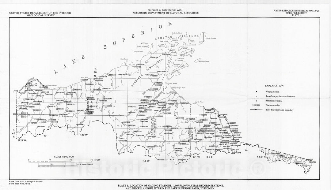 Map : Low-flow characteristics of streams in the Lake Superior basin, Wisconsin, 1979 Cartography Wall Art :