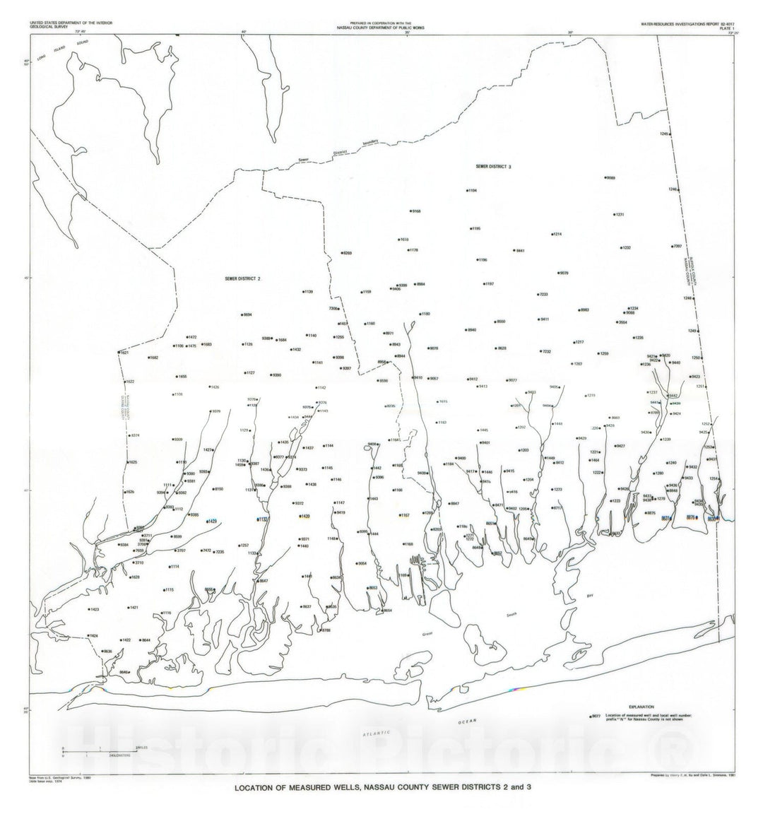 Map : Water levels in Nassau County Sewer Districts two and 3, Long Island, New York, 1978-79, 1983 Cartography Wall Art :