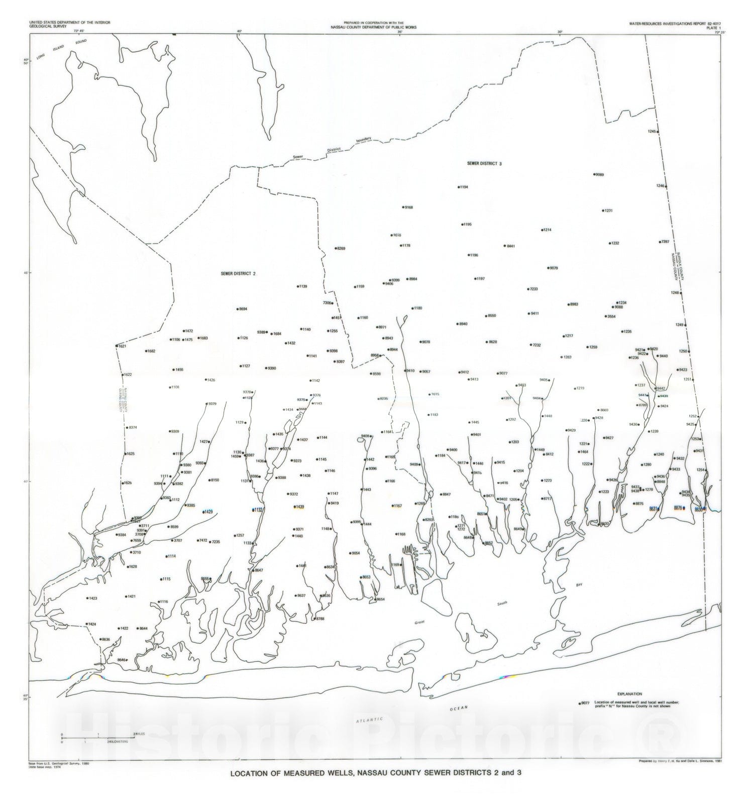 Map : Water levels in Nassau County Sewer Districts two and 3, Long Island, New York, 1978-79, 1983 Cartography Wall Art :