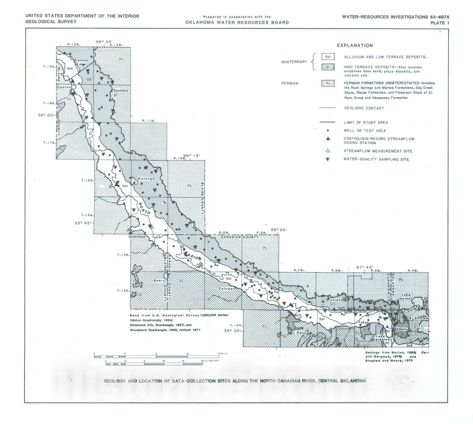 Map : Numerical simulation of the alluvium and terrace aquifer along the North Canadian River from Canton Lake to Lake Overholser, central Oklahoma, 1983 Cartography Wall Art :