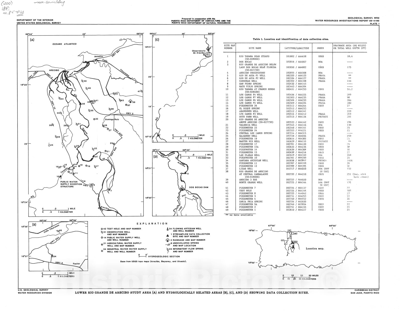 Map : Water resources of the lower Rio Grande de Arecibo alluvial valley, Puerto Rico, 1986 Cartography Wall Art :