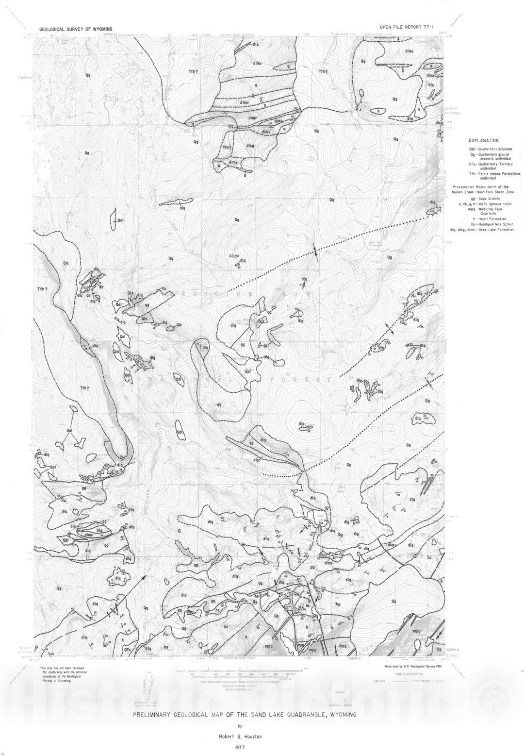 Map : Preliminary geologic map of the Sand Lake Quadrangle, Wyoming, 1977 Cartography Wall Art :