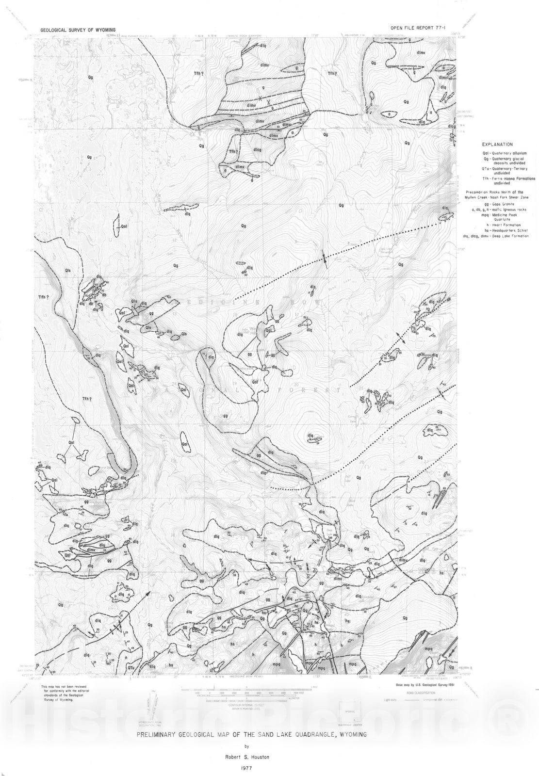 Map : Preliminary geologic map of the Sand Lake Quadrangle, Wyoming, 1977 Cartography Wall Art :