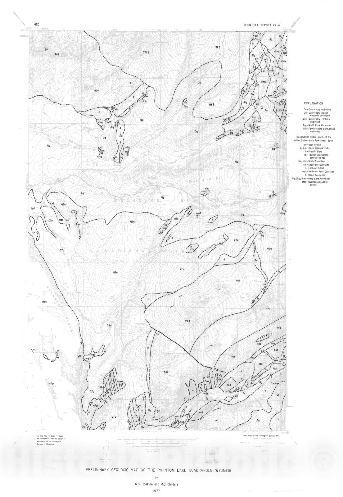 Map : Geologic map, Phantom Lake Quadrangle, Wyoming, 1977 Cartography Wall Art :