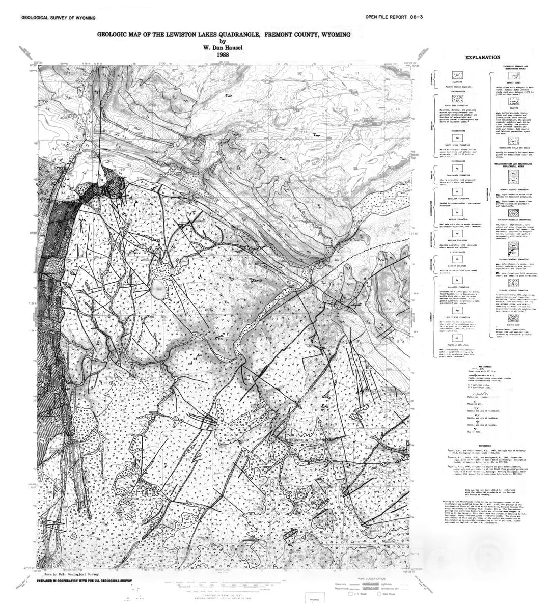 Map : Geologic map of the Lewiston Lakes Quadrangle, Fremont County, Wyoming, 1988 Cartography Wall Art :