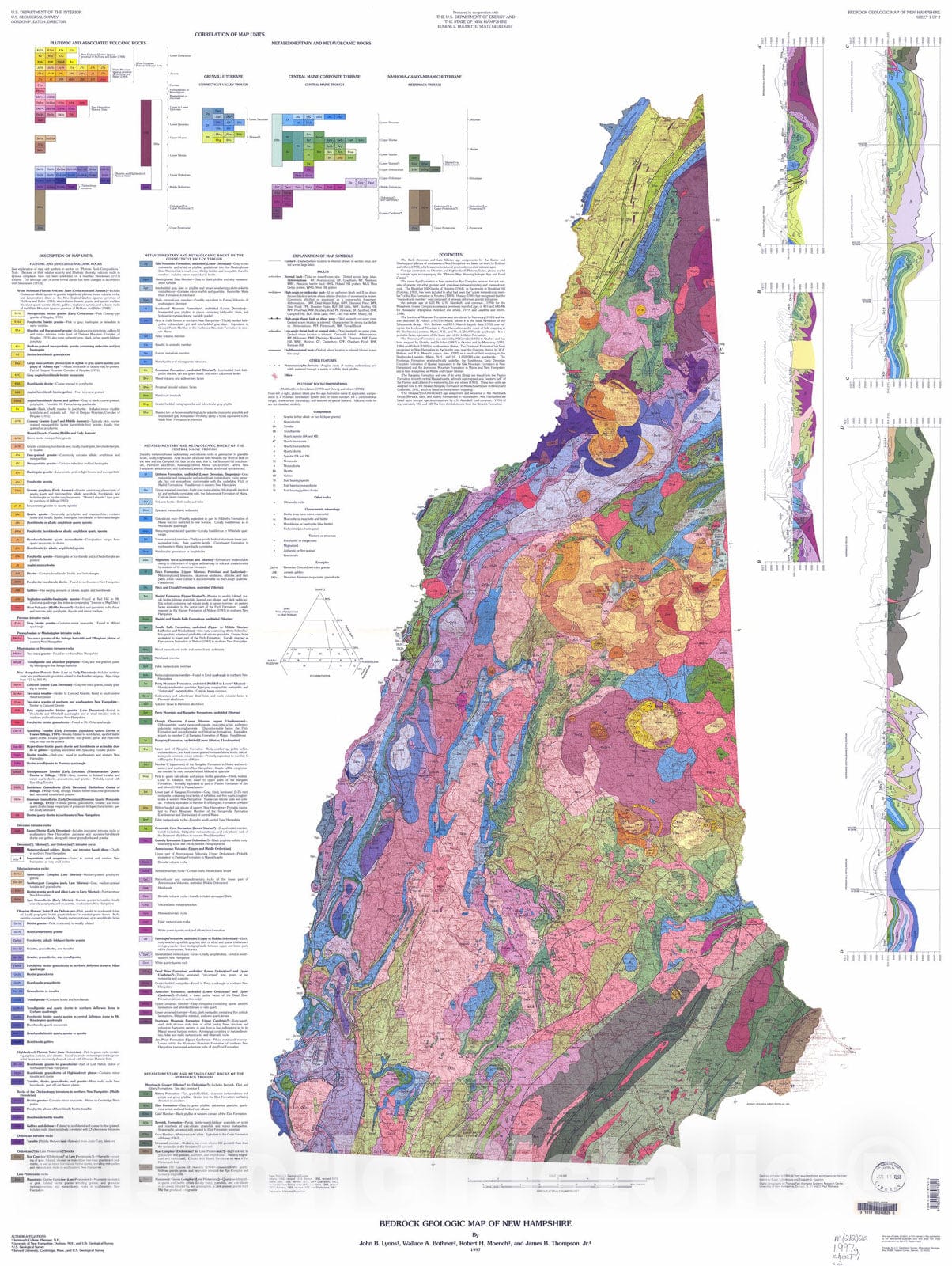 Map : Bedrock geologic map of New Hampshire, 1997 Cartography Wall Art :
