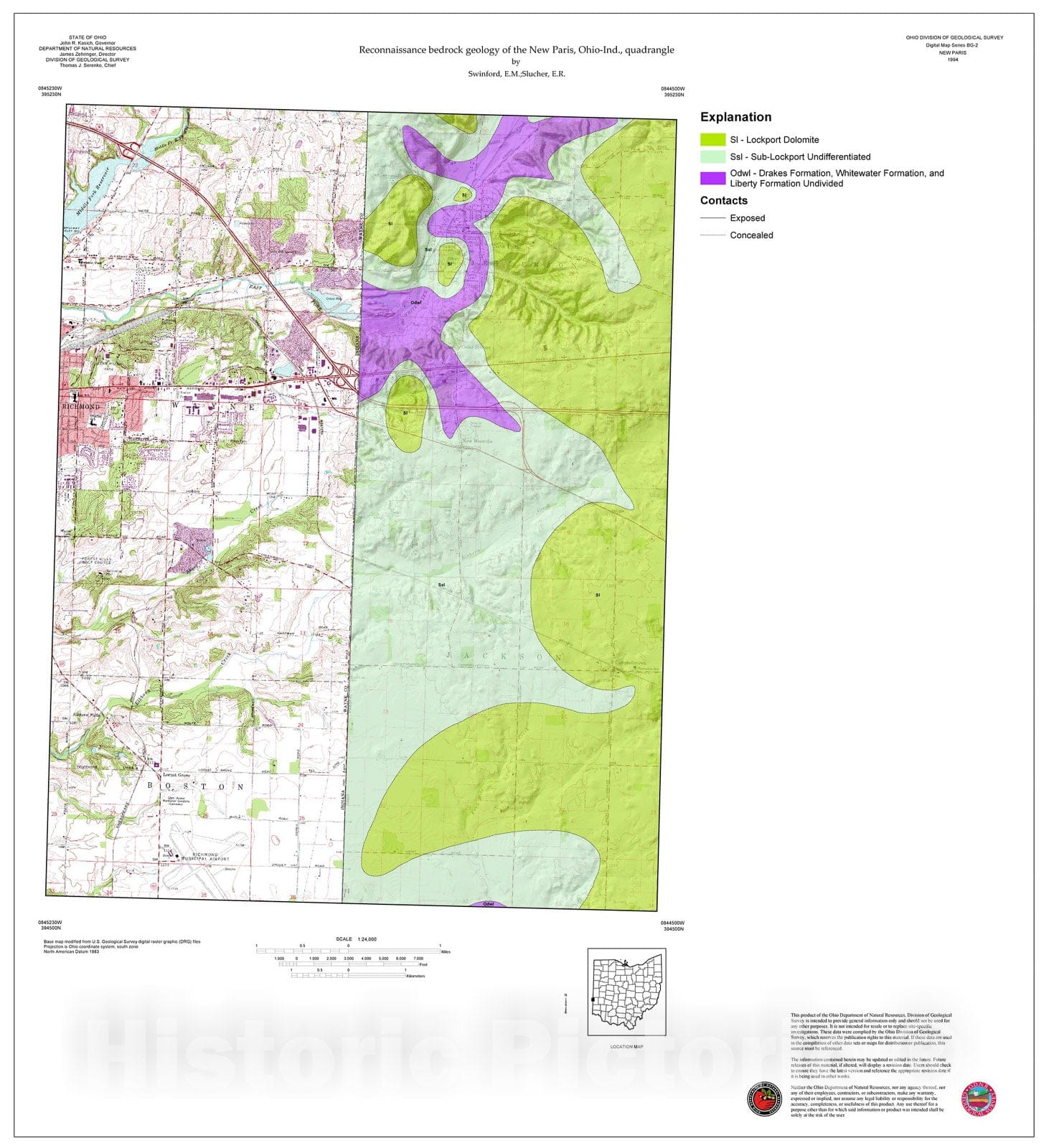 Map : Reconnaissance bedrock geology of the New Paris, Ohio-Ind., quadrangle, 1994 Cartography Wall Art :